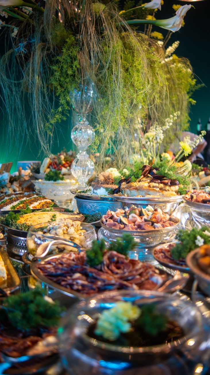 elegant buffet table with varied cuisine